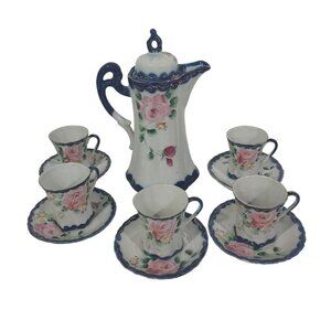 Nippon Hand Painted CHOCOLATE POT Cobalt Blue Gold Florial 12pc Set Antique